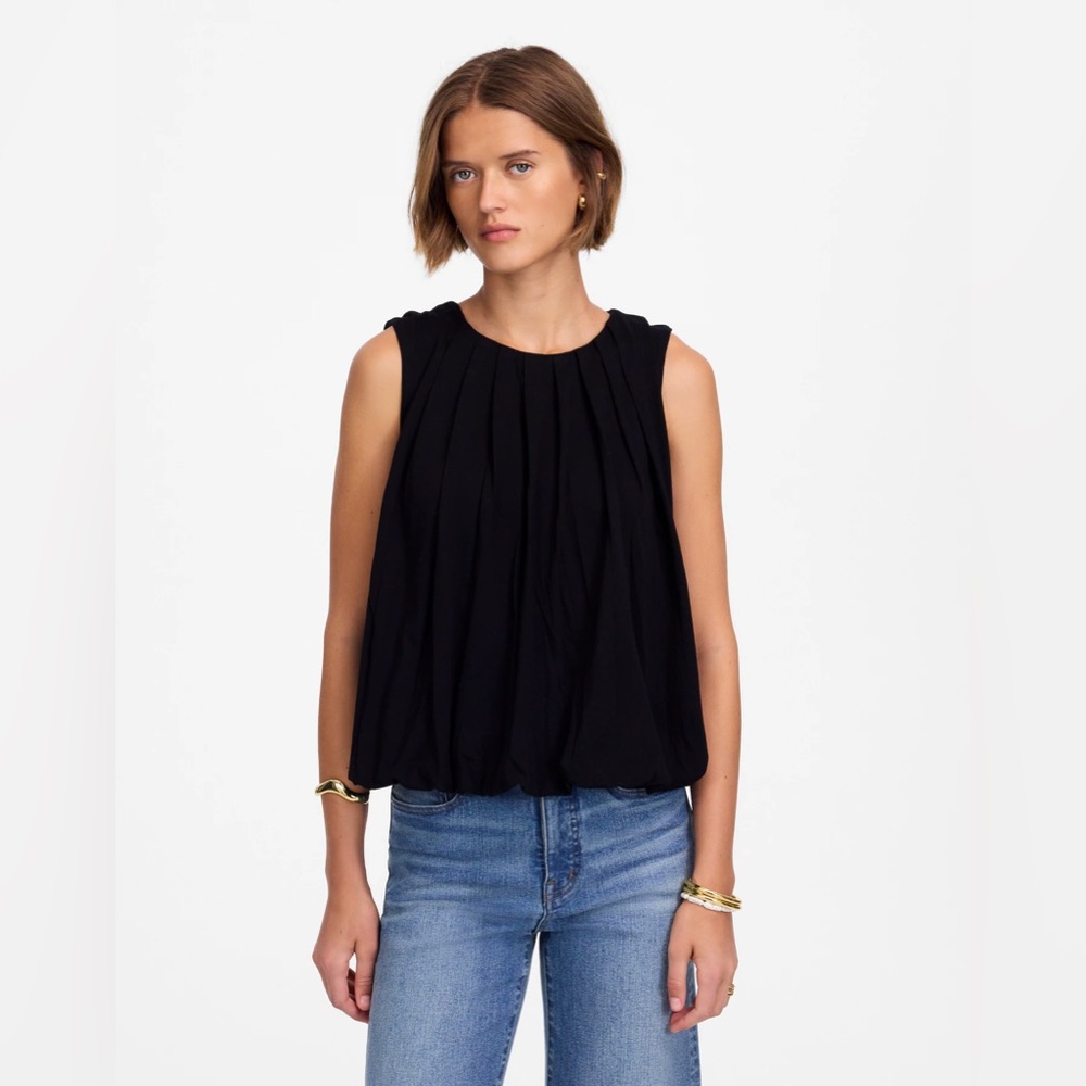 Madewell Black Pleated Sleeveless Tank Top